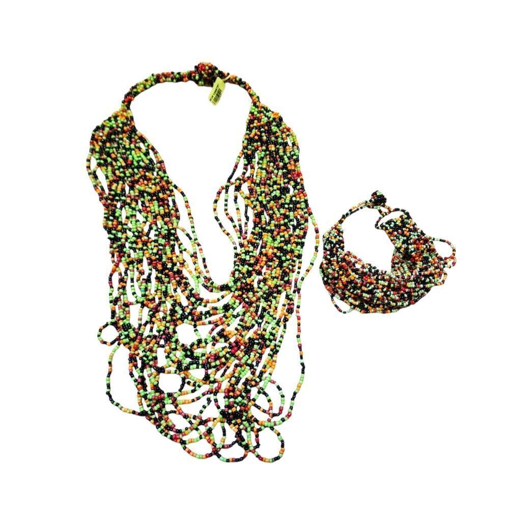 Multicolor Multistrand Seed Bead Necklace & Bracelet